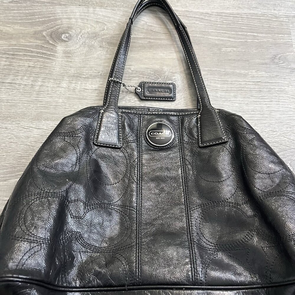 Coach Signature Stitched Patent Leather Carryall Bag Black, F15658 - Picture 2 of 8